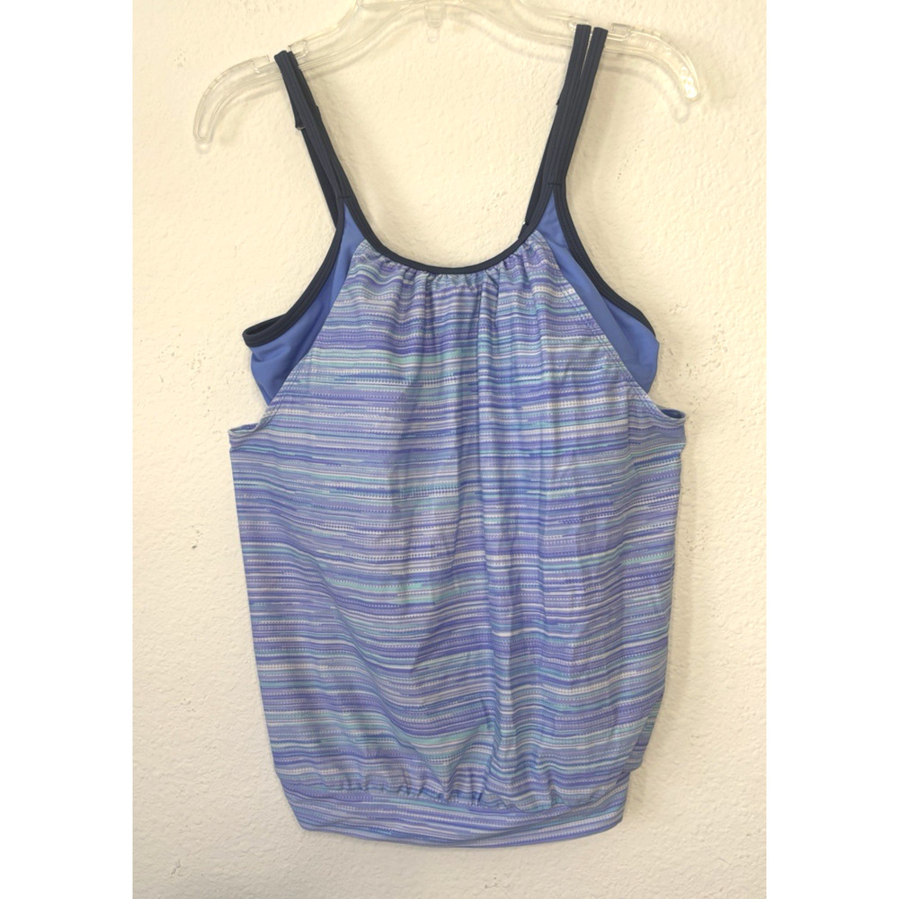 Free Country‎ Tankini Top Blue Striped Built-In Bra Adjustable Straps Size Small